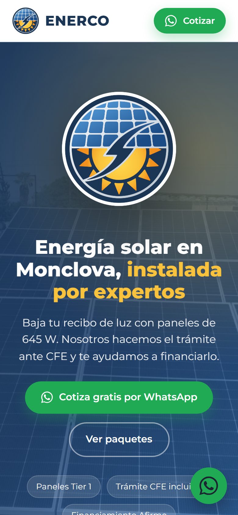 Página web de ENERCO en un celular